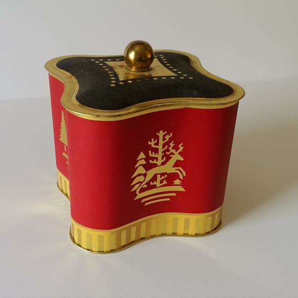 Fancy Christmas Tin Box Storage Home Decor Black Red Gold - Picture 3 of 8